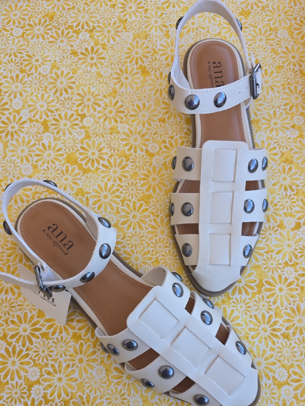 a.n.a White Studded Leather Slingback Sandals